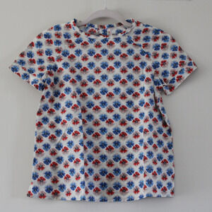 NWT Bonpoint Girl's‎ Short Sleeve Clover Smock Geranium Print Blouse Red Blue 12